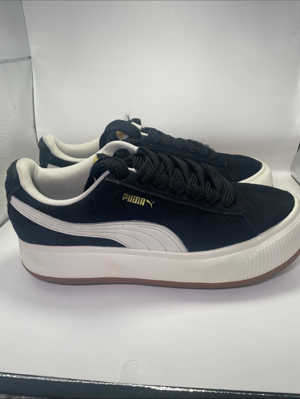 Puma Suede Mayu UP Big Laces Sneakers Shoes - Black / White 9